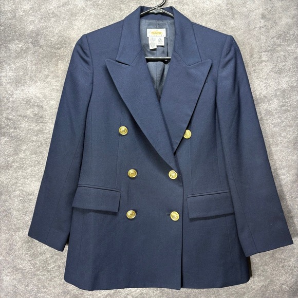 Talbots Jackets & Blazers - Talbot Double Breasted Blazer Womens 2P Wool Navy Gold Crest Buttons Academia